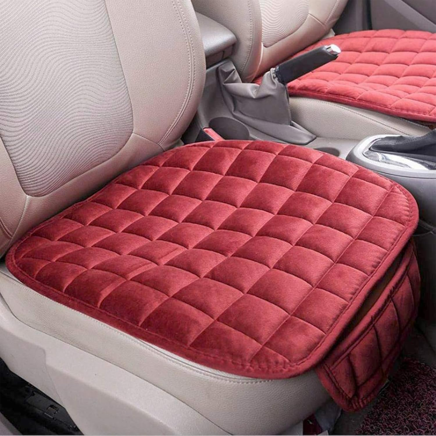 Car Seat Cover Protector – Anti-Slip Breathable Rear Bench Seat Cushion Pad with Storage Pockets, Long Bottom Seat Cover for Most Cars, SUVs & Trucks (Red, 3 pcs.)