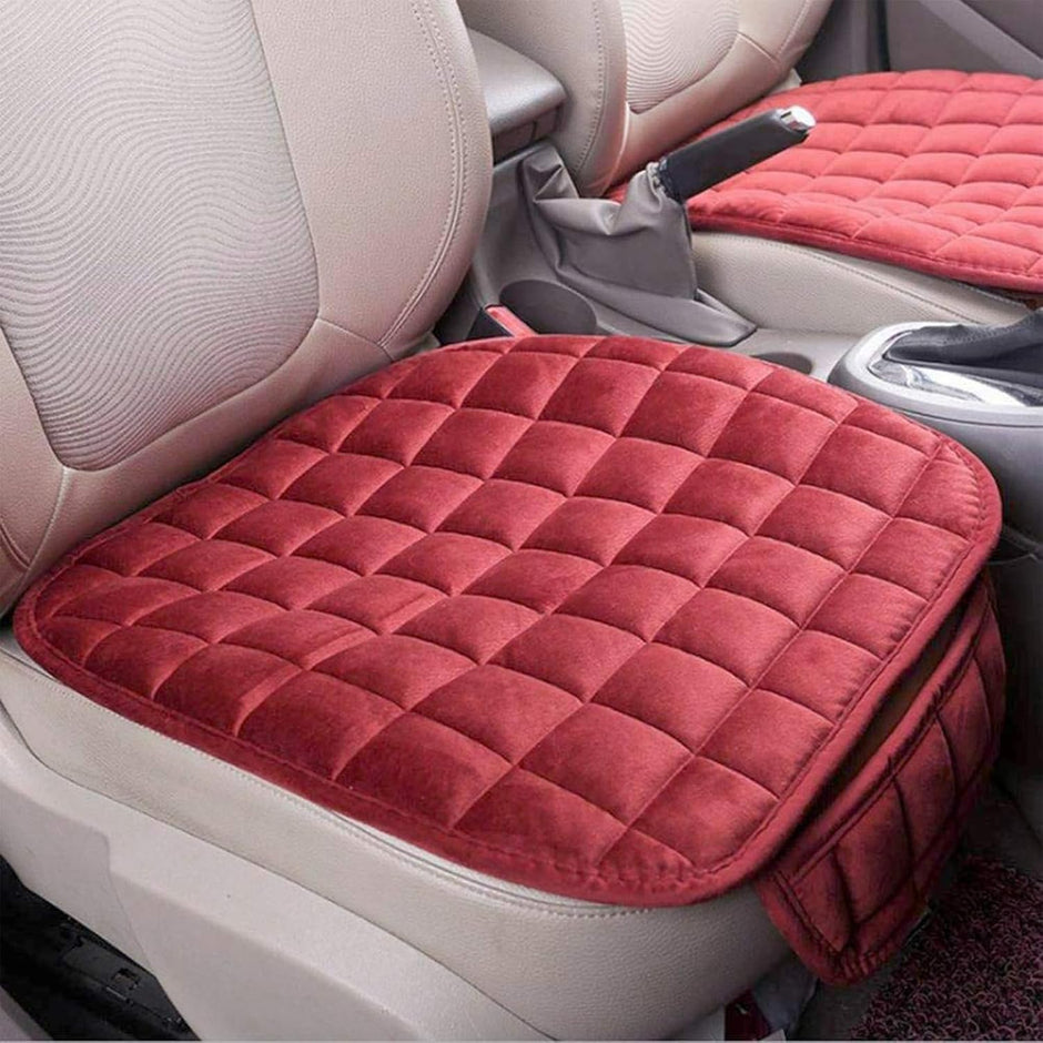 Car Seat Cover Protector – Anti-Slip Breathable Rear Bench Seat Cushion Pad with Storage Pockets, Long Bottom Seat Cover for Most Cars, SUVs & Trucks (Red, 3 pcs.)