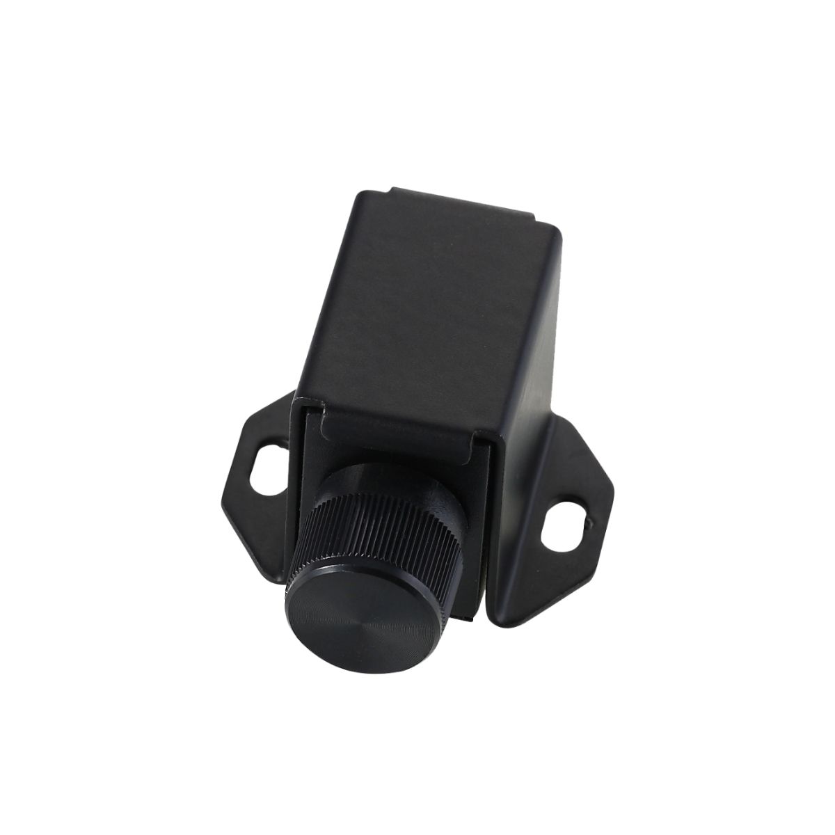 The VEGA Class-D Digital 2-channel Amplifier - VCU82 by Cerwin Vega is a black, rectangular unit with a cylindrical knob and two flanged mounting brackets. Its detail-rich design suggests it functions as a control device within Cerwin-Vega Mobile systems.