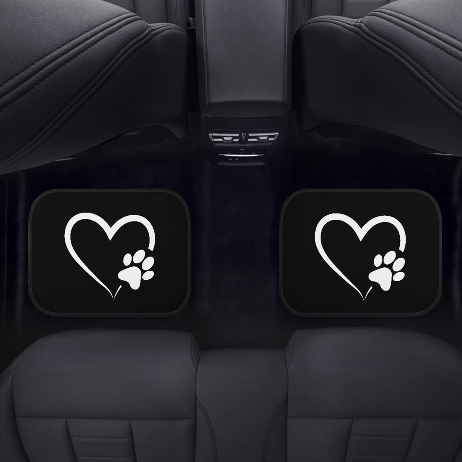 Dog Paw Heart White Car Floor Mats Set of 4 – Universal Fit Front & Rear Seat Mats with Heavy Duty Rubber Backing, Non-Slip Decorative Interior Accessories for Cars, SUVs & Trucks