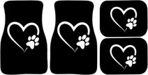 Dog Paw Heart White Car Floor Mats Set of 4 – Universal Fit Front & Rear Seat Mats with Heavy Duty Rubber Backing, Non-Slip Decorative Interior Accessories for Cars, SUVs & Trucks