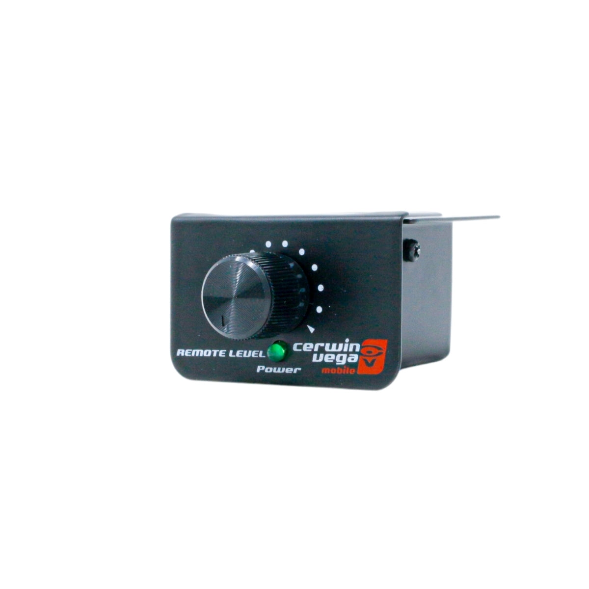 The XED Series Class-D Mono Amplifier 1100W Max - XED8001D features a black remote level control knob with the Cerwin Vega logo in red and white. 