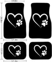 Dog Paw Heart White Car Floor Mats Set of 4 – Universal Fit Front & Rear Seat Mats with Heavy Duty Rubber Backing, Non-Slip Decorative Interior Accessories for Cars, SUVs & Trucks